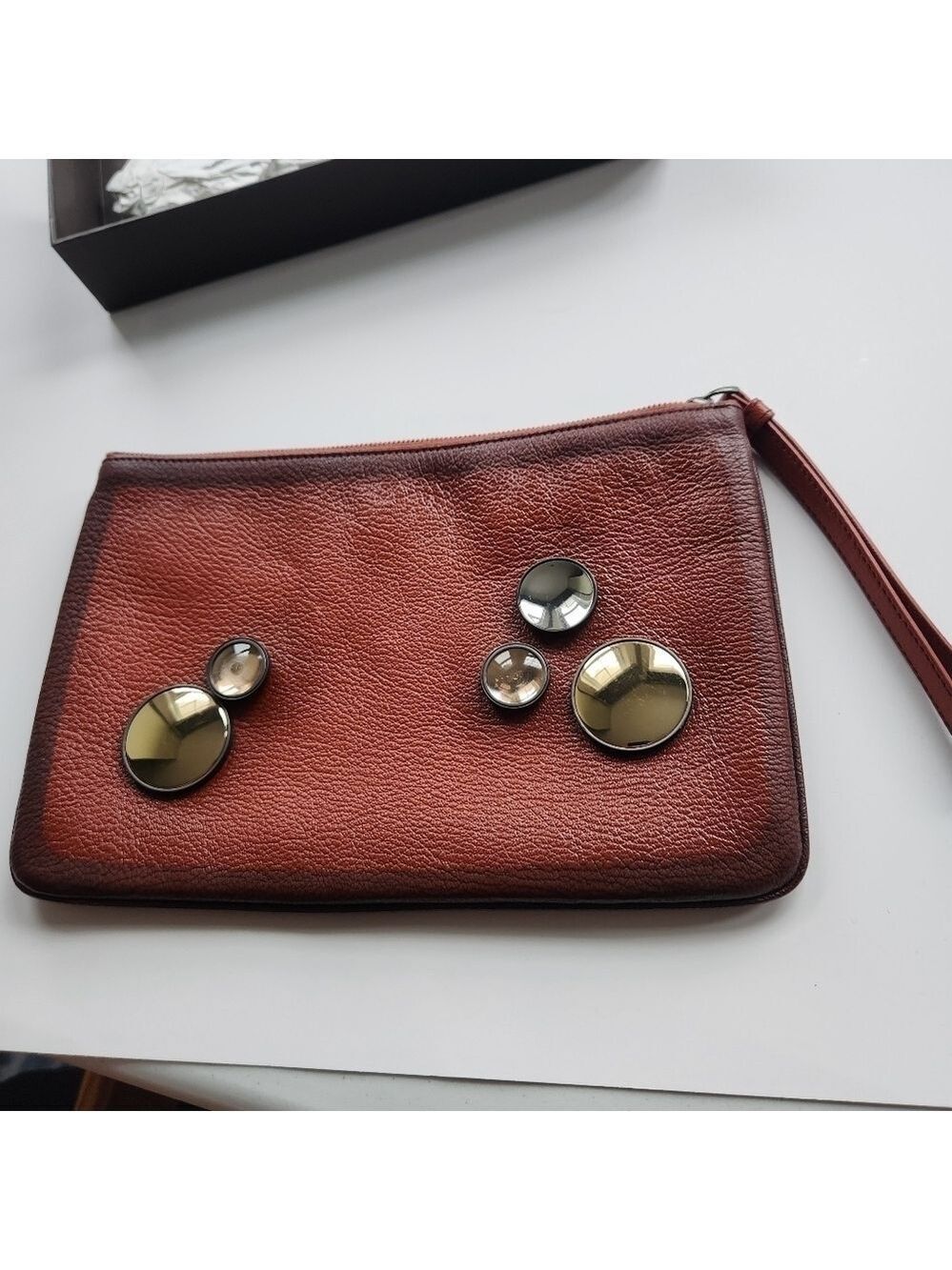 Bottega Veneta Embellished Leather Wristlet Brown in EUC, original box